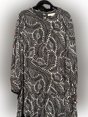 LOFT Black and Cream Printed Dress Top